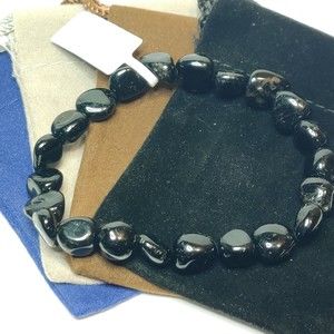 BLACK TOURMALINE STRETCHY NUGGET BRACELET NATURAL STONE w/FREE FELT POUCH (NB17)